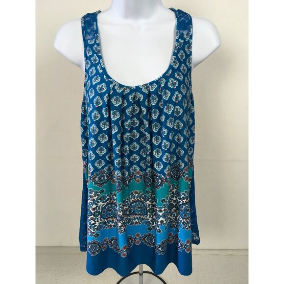 In Bloom By Jonquil Tank Top Size M Blue Patterned Front Lace Racerback New - Picture 6 of 15